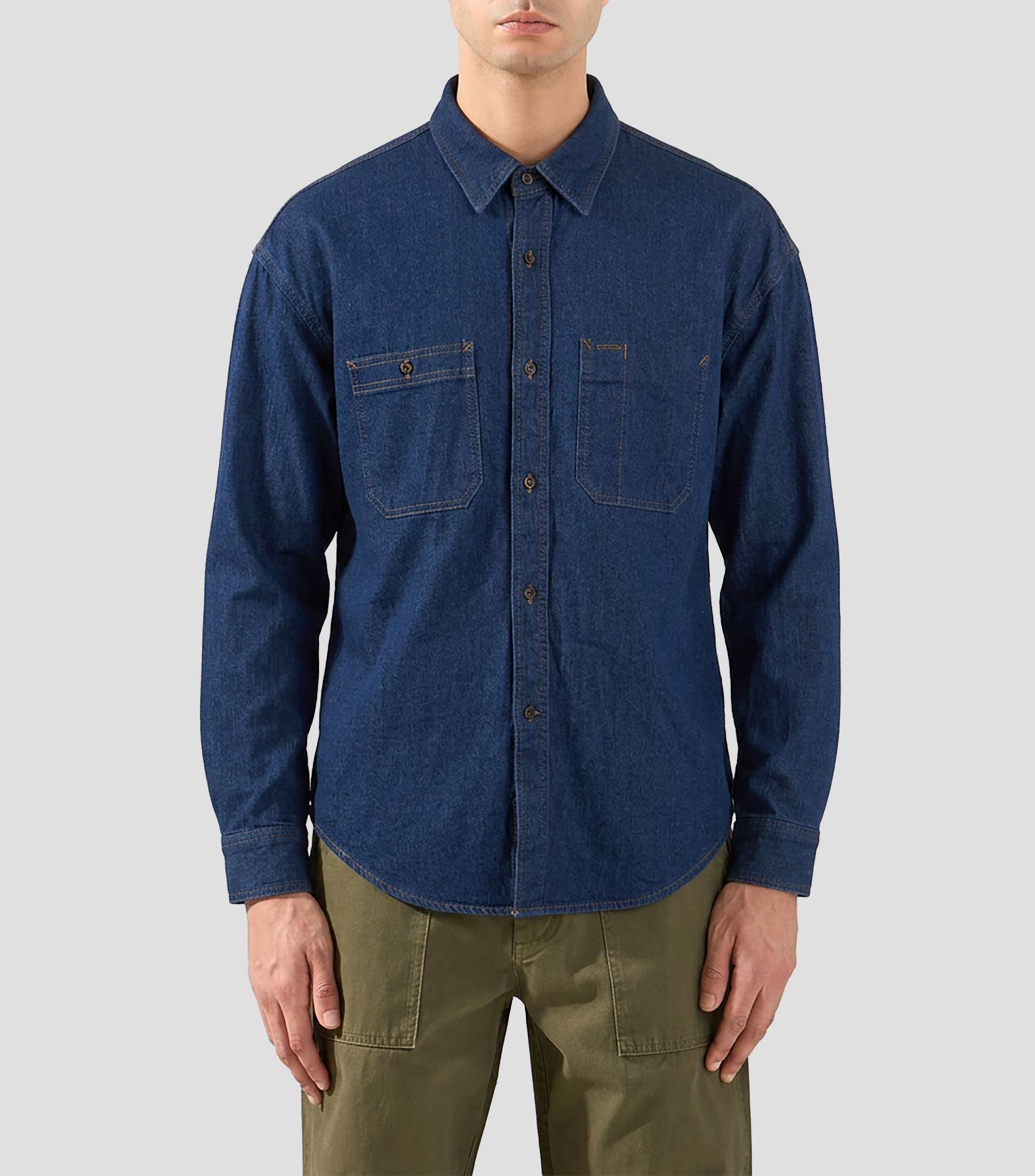 Camisa de mezclilla sólido manga larga Hombre